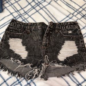 acid wash black shorts